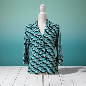 CHERYL NASH JACKET SIZE SMALL 3/4 SLEEVES NWT AQUA; BLK. & WHITE‎